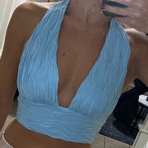 Fashion Nova Light Blue Halter Crop Top
